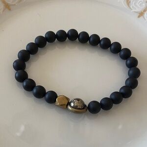 Black Onyx Beaded Bracelet with Brass Accents